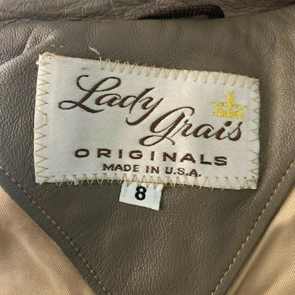 Vintage 70s Leather Jacket S Brown Full Zip High Collar Pockets Lined Union Made